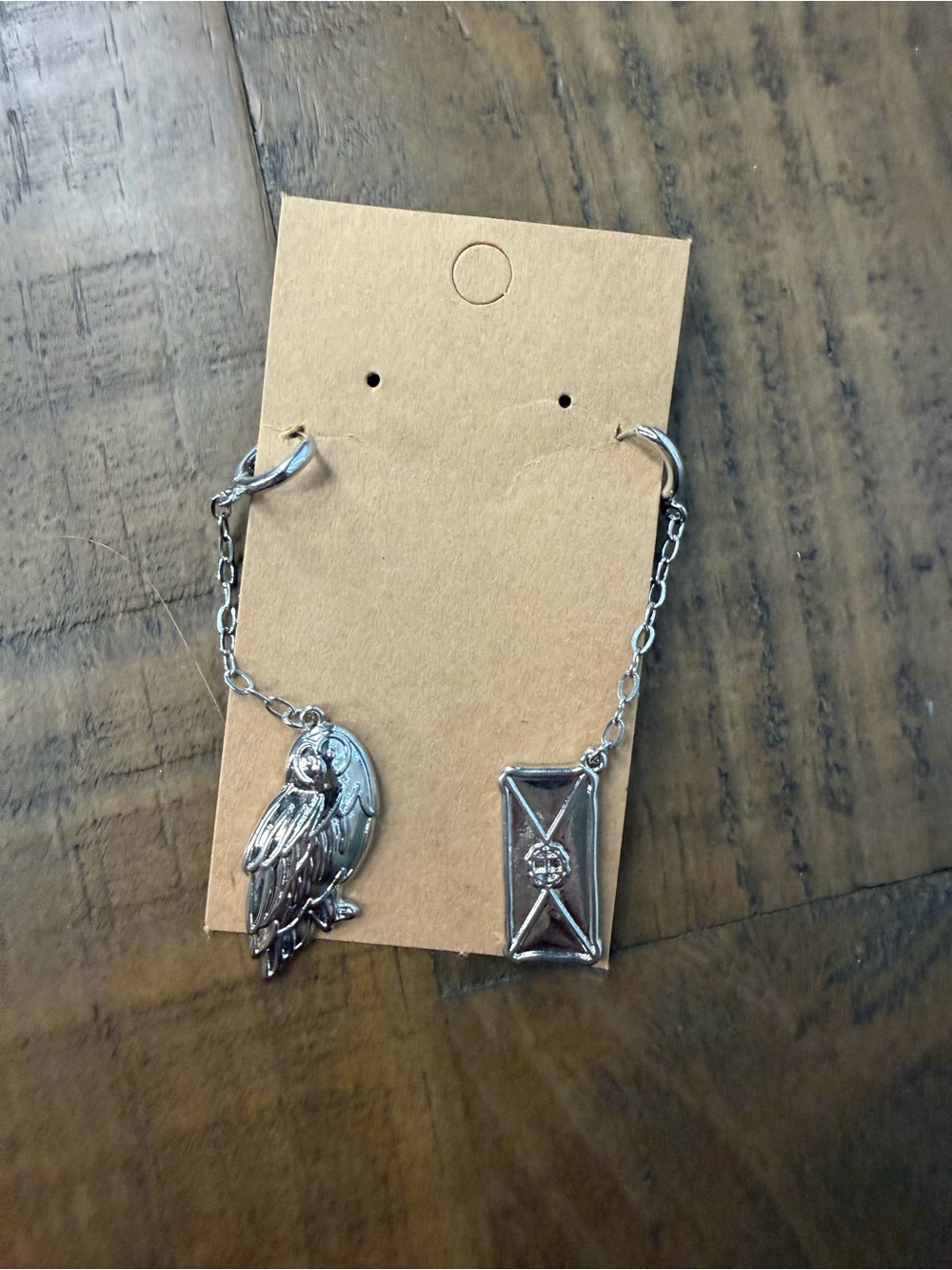 Harry Potter silver hedwig letter mini dangle hoop earrings new owl letter - Picture 2 of 5